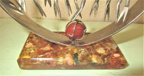 SET OF TWELVE SILVER PLATED  COCKTAIL FORKS WITH SEMI PRECIOUS  STONE HANDLES BRAZIL