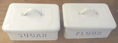 2 ENAMEL BOXES ONE FLOUR ONE SUGAR