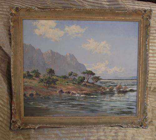 OIL ON CANVAS OF MOUNTAINS AND SEA