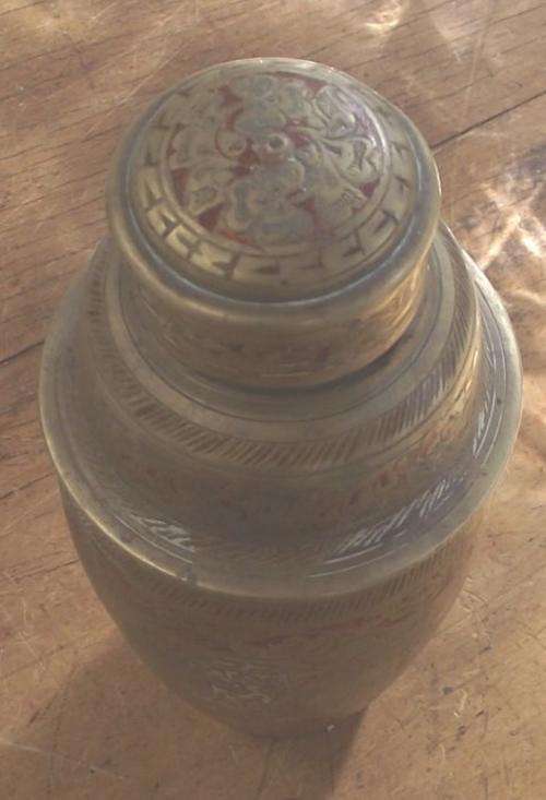 Beautifully patterned brass cocktail shaker