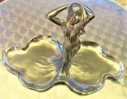 WMF ELECTRO PLATED DOUBLE BOWL FIGURINE ART NOUVEAU  JUGENDSTILL  C1906