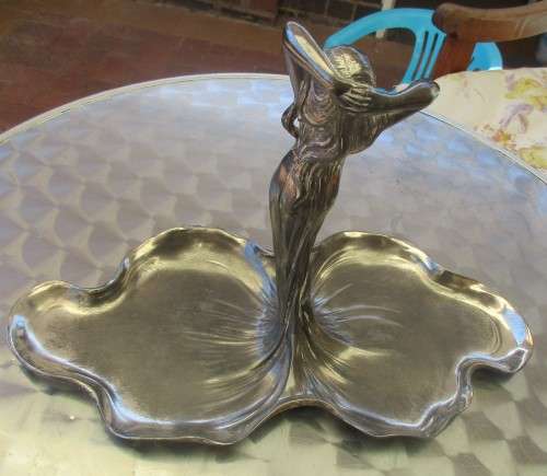 WMF ELECTRO PLATED DOUBLE BOWL FIGURINE ART NOUVEAU  JUGENDSTILL  C1906