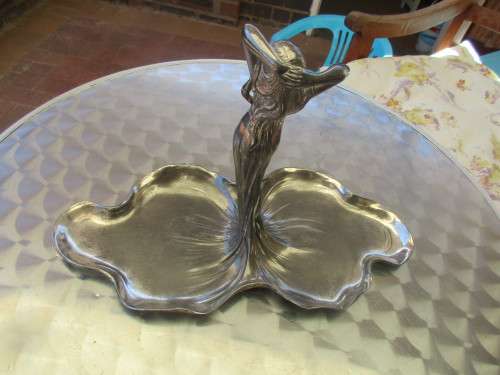 WMF ELECTRO PLATED DOUBLE BOWL FIGURINE ART NOUVEAU  JUGENDSTILL  C1906