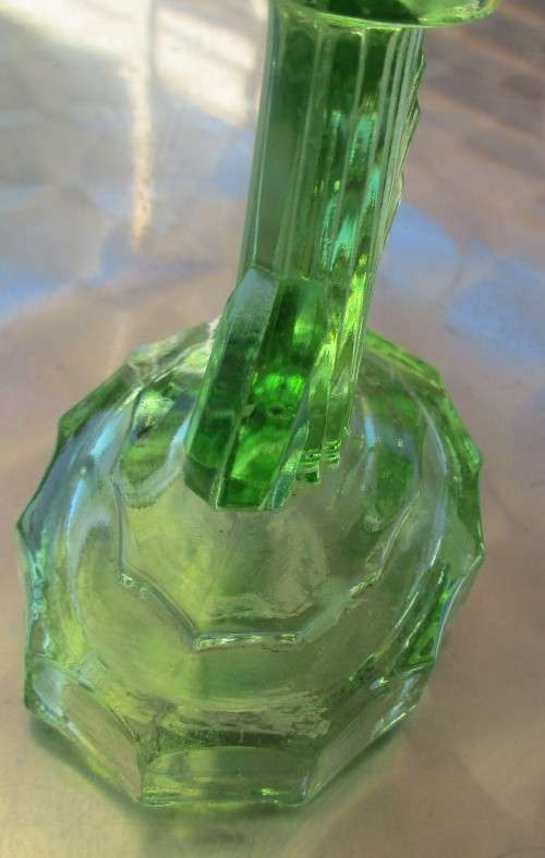 GREEN VASELINE ART DECO GLASS CANDLEHOLDER c 1930