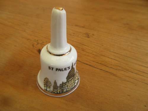 COLLECTION OF FOUR MINIATURE CHINA BELLS ENGLAND