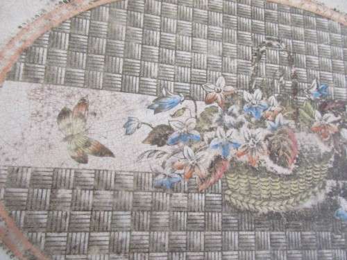OLD C1920`S OVAL PLATTER TRANSFER PRINT OF BUTTERFLIES AND FOLIAGE.