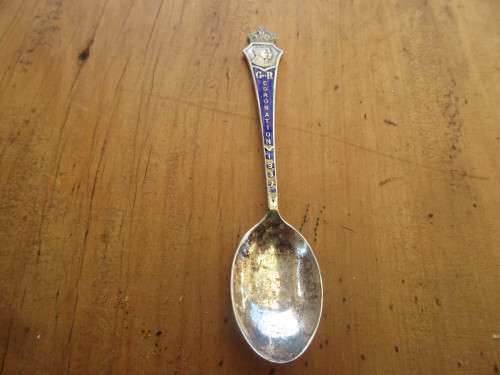 BEAUTIFUL BIRMINGHAM SILVER  AND ENAMEL CORONATION SPOON  KING GEORGE VI