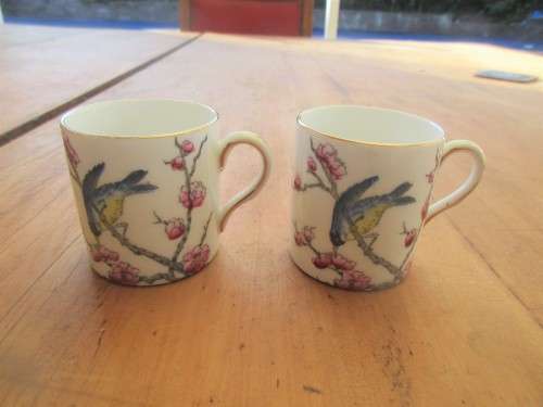 PAIR ROYAL ALBERT  HANDPAINTED BLOSSOM  HOT CHOCOLATE CUPS c 1935