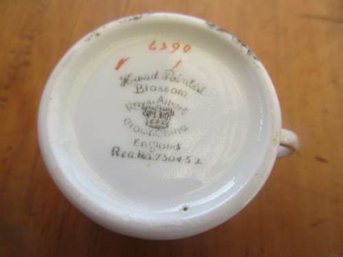 PAIR ROYAL ALBERT  HANDPAINTED BLOSSOM  HOT CHOCOLATE CUPS c 1935