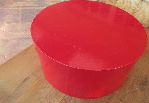 SET OF FOUR FIRE ENGINE RED  CIRCULAR BOXES THEY ALL FIT INTO EACH OTHER