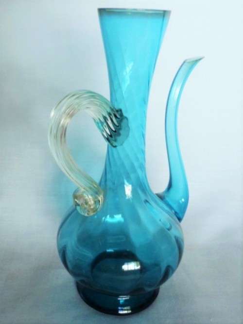 Exquisitely Beautiful Claret Style Blue and Clear Jug with Spout