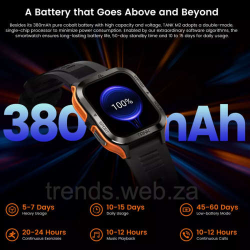 KOSPET TANK M2 Tough Rugged Smartwatch - Activity, Heart & Sleep Tracker - ORANGE