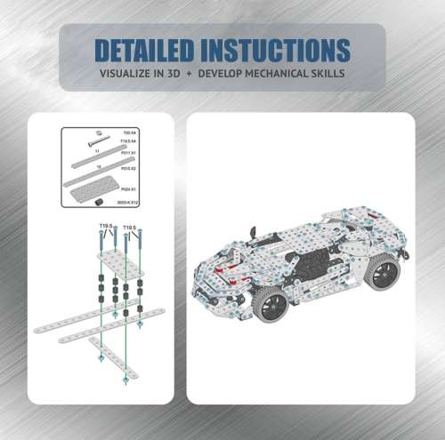Stainless Steel 867 pc Model Sports Car Construction Kit