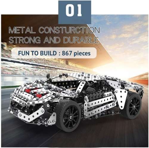 Stainless Steel 867 pc Model Sports Car Construction Kit