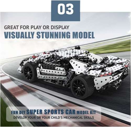 Stainless Steel 867 pc Model Sports Car Construction Kit
