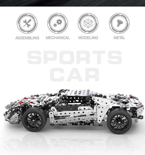 Stainless Steel 867 pc Model Sports Car Construction Kit