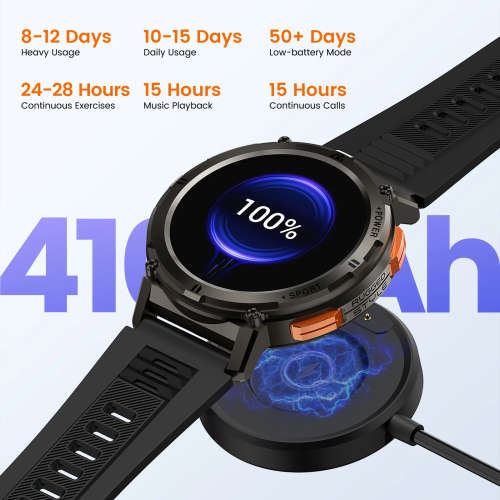 KOSPET TANK T2 Tough Rugged Smartwatch Activity Tracker with AMOLED Screen - Black