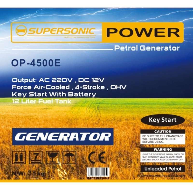 Supersonic Petrol & Oil 4-Stroke Generator OP-4500E - Load Shedding