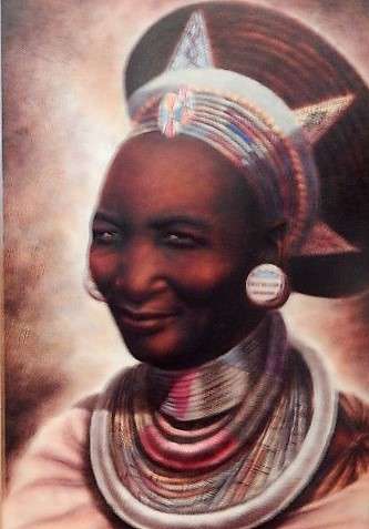 A STUNNING RELIEF PAINTING BY MIRIAM MASEKO SIGNED