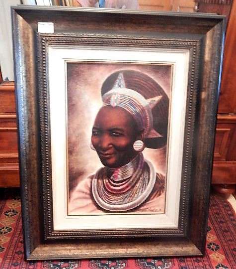 A STUNNING RELIEF PAINTING BY MIRIAM MASEKO SIGNED