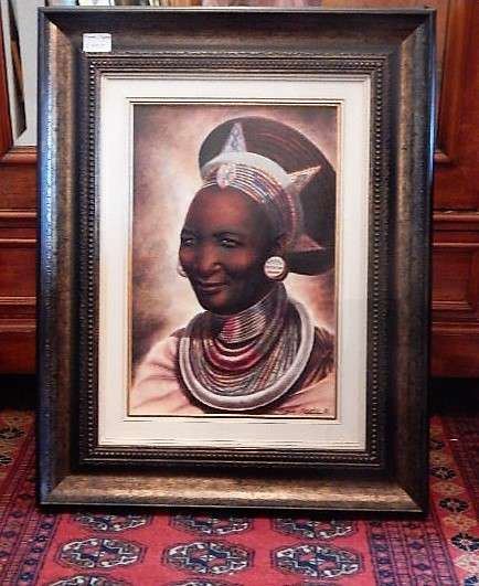 A STUNNING RELIEF PAINTING BY MIRIAM MASEKO SIGNED