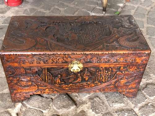 CHINESE CARVED CAMPHOR WOOD KIST