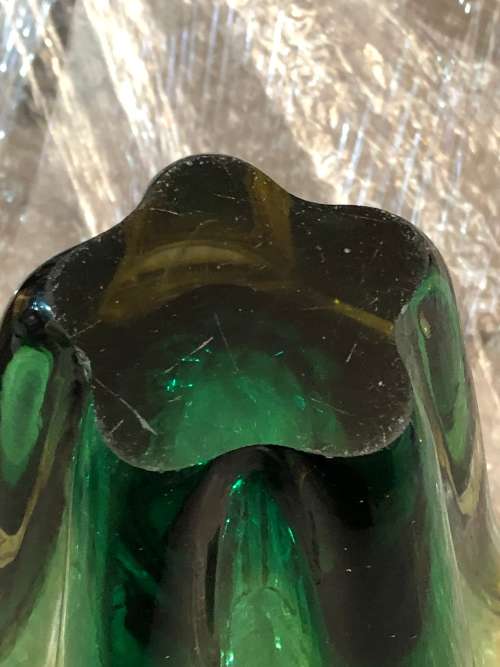VINTAGE MURANO GREEN AND GLASS VASE