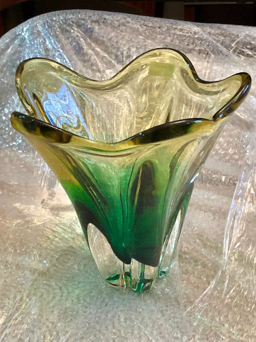 VINTAGE MURANO GREEN AND GLASS VASE