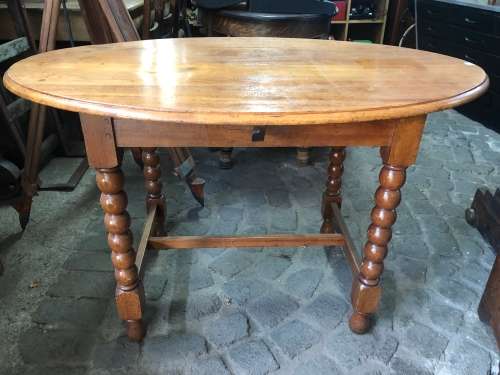 OVAL TEAK BOBBIN LEG 4 SEATER TABLE CIRCA 1920s