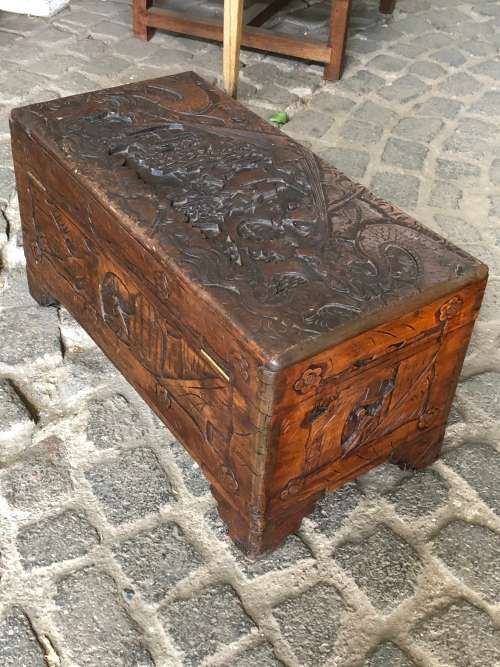 CHINESE CARVED CAMPHOR WOOD KIST