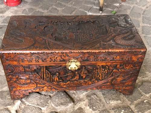 CHINESE CARVED CAMPHOR WOOD KIST