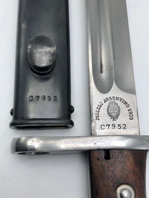 BB3) ARGENTINE MAUSER 1909 BAYONET MAKER WEYERSBERG KIRSCHBAUM & CO SOLINGEN MATCHING NUMBERS