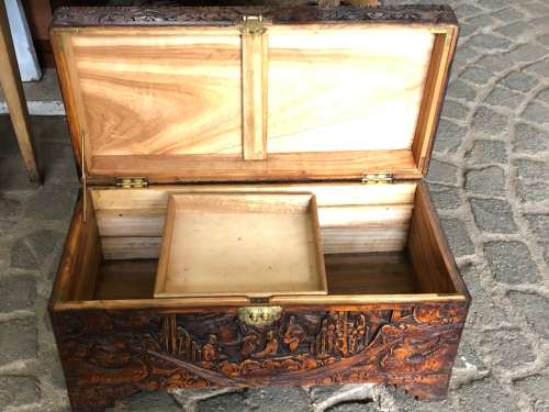 CHINESE CARVED CAMPHOR WOOD KIST