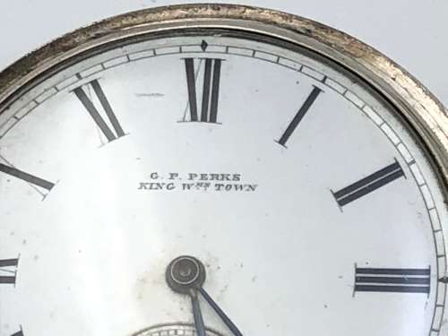 ENGRAVED SILVER (LONDON 1860) KEY WOUND POCKET WATCH-CP PERKS KINGWILLIAMSTOWN-