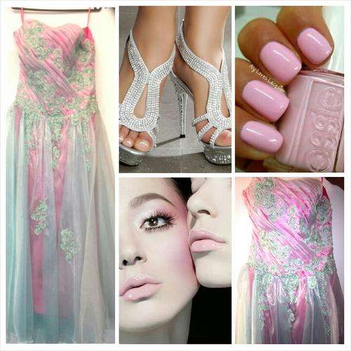 PINK AND PALE JADE BALLGOWN STYLE DRESS SIZE 14