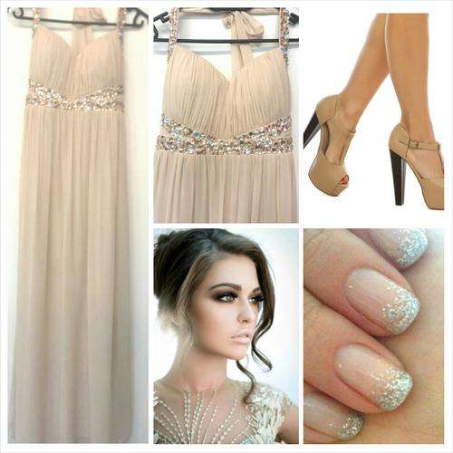 HALTERNECK NUDE FULL LENGTH FORMAL DRESS