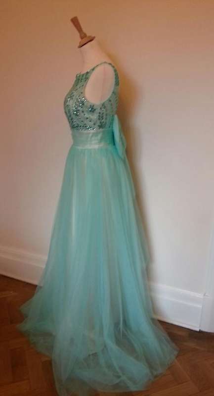 BEADED BLUE FORMAL BALL GOWN DRESS - SIZE10/ 12