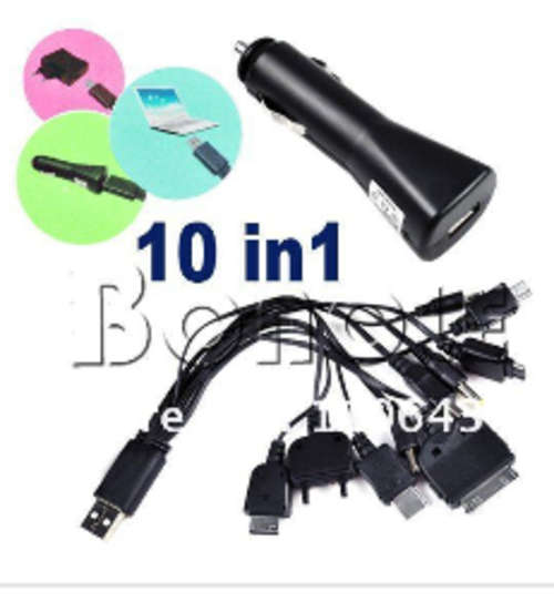 Universal Multi 10 in 1 Cell Phone Game USB Charger Cable + Car Charger
