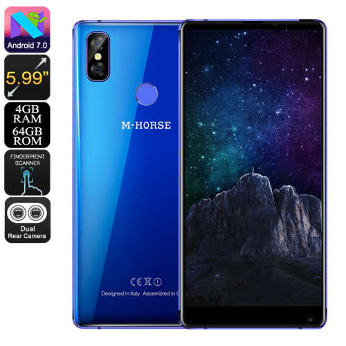 M-Horse Pure 2 Android 7, Octa Core CPU, 4GB RAM, 5.99 Inch Bezel-Less Screen, Dual Cam (Blue)