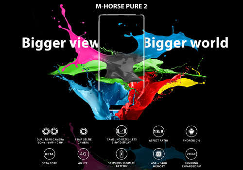 M-Horse Pure 2 Android 7, Octa Core CPU, 4GB RAM, 5.99 Inch Bezel-Less Screen, Dual Cam (Blue)
