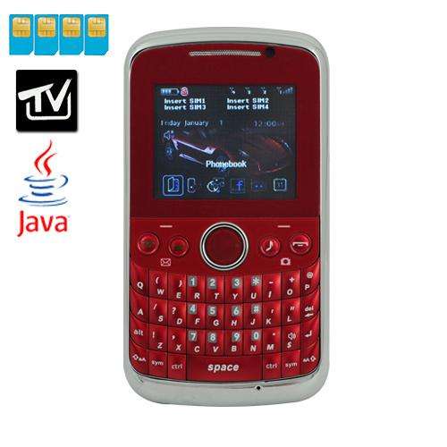 4 SIM Cards 4 Standby TV JAVA FM Bluetooth Phone Red