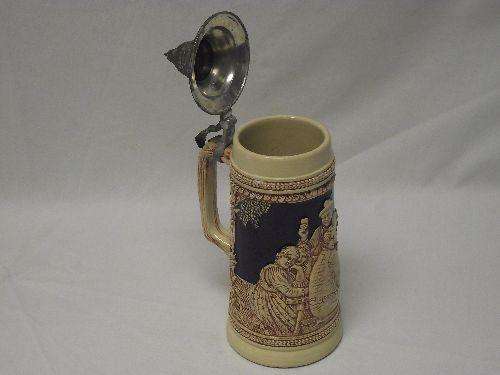 German Beer Mug (Stein) with hinged pewter lid (large)
