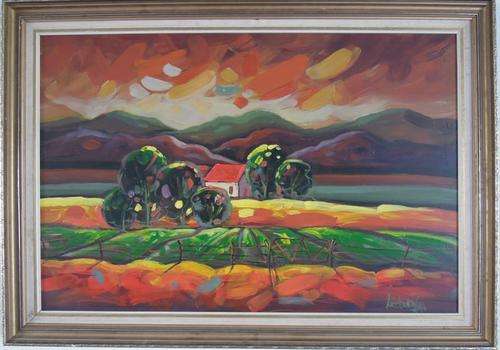 Linda Van Zyl Oil Painting - Brightly coloured rural Scene - 102cm x 72cm