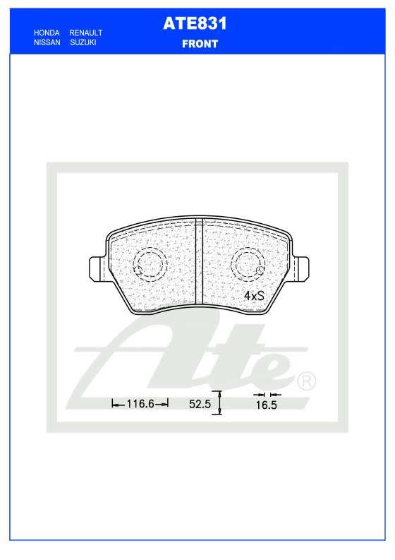 ATE831 BRAKE PADS NISSAN NP200 FRONT