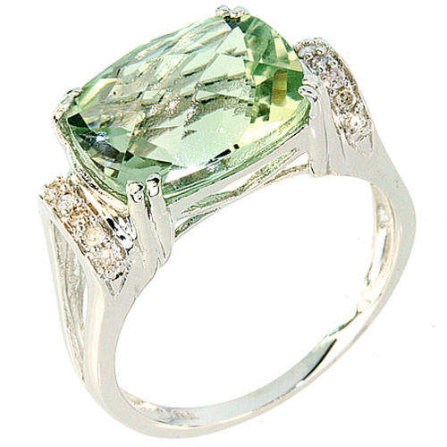 **** EARLY VALENTINE SPECIAL *** GREEN AMETHYST & DIAMOND RING IN SOLID 9CT WHITE GOLD