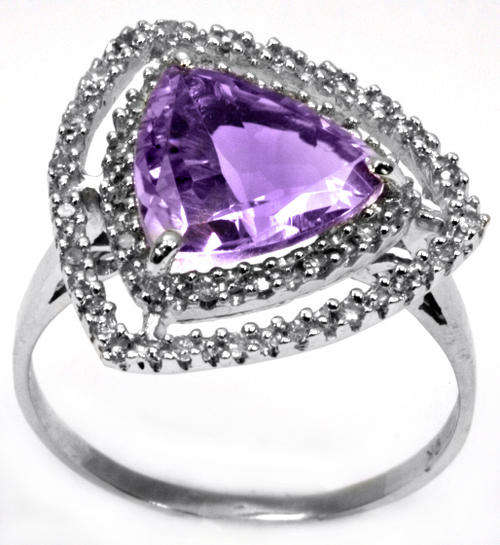 **** EARLY VALENTINE SPECIAL *** SOLID 9KT WHITE GOLD AMETHYST AND DIAMOND RING