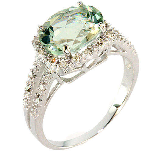 **** EARLY VALENTINE SPECIAL ***  FINE SOLID 9KT WHITE GOLD 2.82CT GREEN AMETHYST & DIAMOND RING