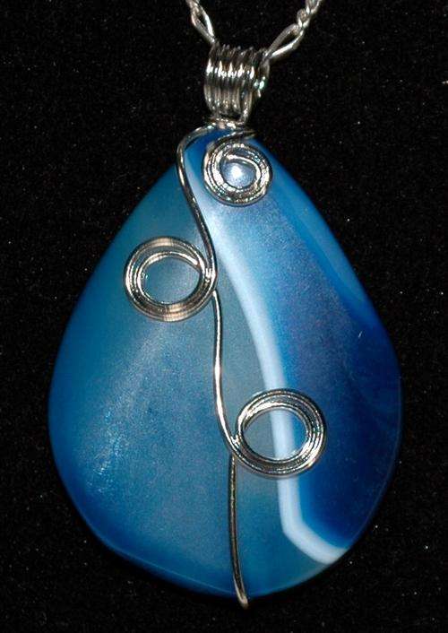 ***STUNNING DEEP BLUE AGATE WRAPPED WITH STERLING SILVER WIRE!***