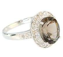 ***** GENUINE SMOKEY TOPAZ AND DIAMOND RING SOLID 9KT WHITE GOLD**** NO HIDDEN COSTS
