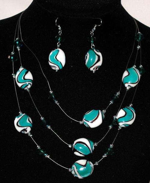 Stunning Turquoise Floating Murano Glass Beads Necklace and Earrings Set